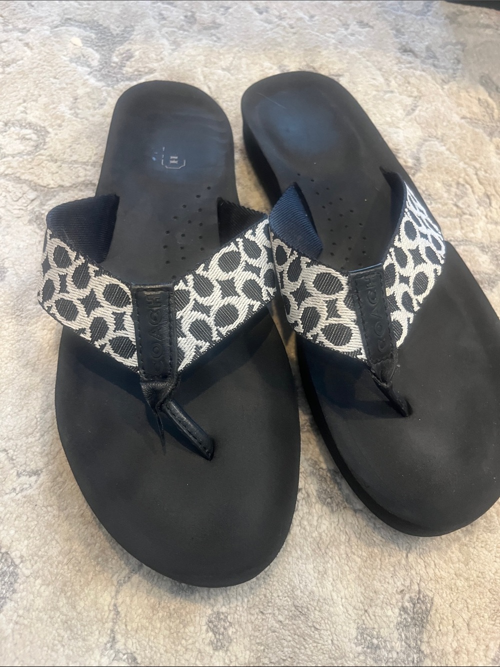Coach Black Sandal Thong with Signature Jacquard Straps